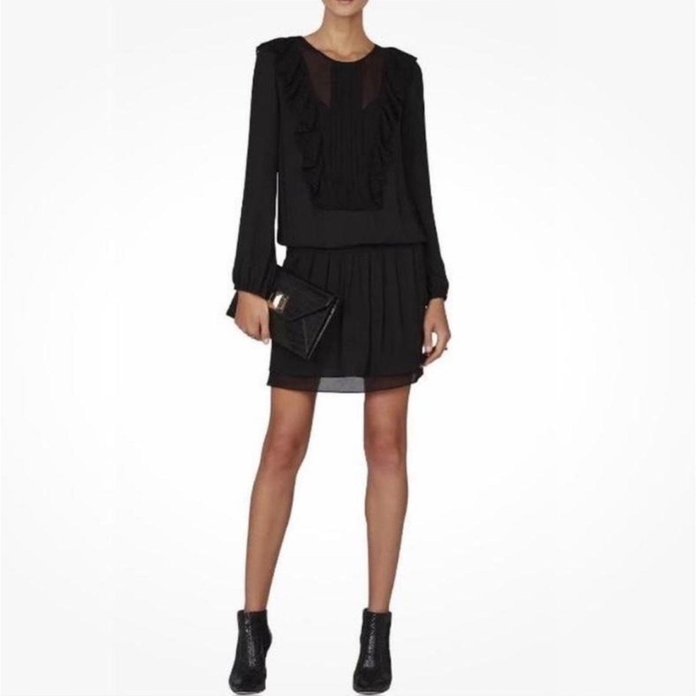 BCBGMaxAzria Black Ruffle Long-Sleeve Mini Dress